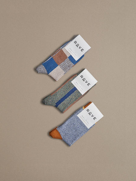 Organic Cotton Socks - Blue Patchwork