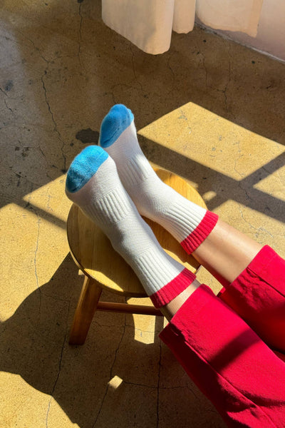 Colour Block Girlfriend Socks - Blue Red