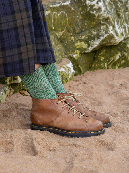 Chunky Wool Boot Socks - Marbled Green: UK 8-11