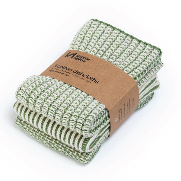 Reusable & Eco-Friendly Cotton Dishcloths - Textured Green