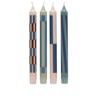 Set of 4 Pattern Candles - Light Pink and Blues