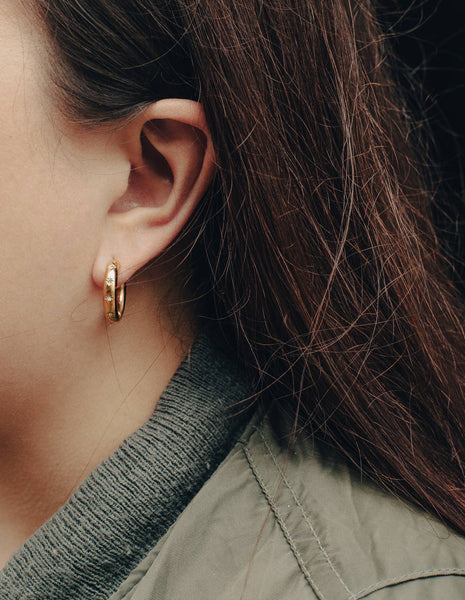 Stone Embossed Hoop Earrings - Gold