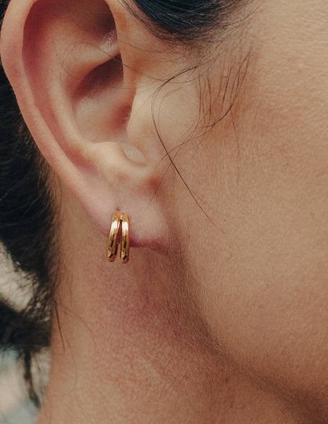 Double Layer Huggie Hoop Earrings - Gold