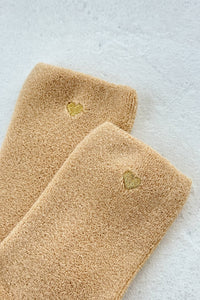 Embroidered Cloud Socks - French Vanilla & Gold Heart