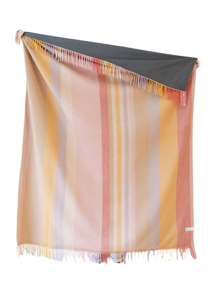 Waterproof Recycled Wool Picnic Blanket in Coral Stripe