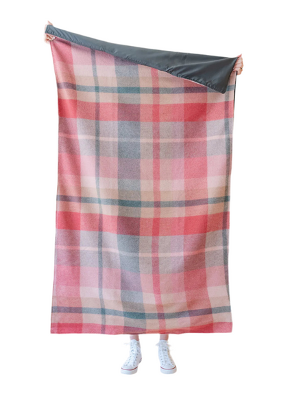 Recycled Wool Small Picnic Blanket in Pink Patchwork Check