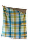 Recycled Wool Picnic Blanket in Teal Patchwork Check (Navy Recycled Handle)