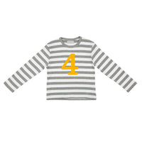 Breton Striped Number T Shirt - Grey Marl & White