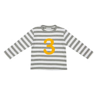 Breton Striped Number T Shirt - Grey Marl & White