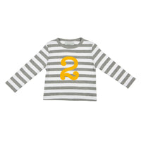 Breton Striped Number T Shirt - Grey Marl & White