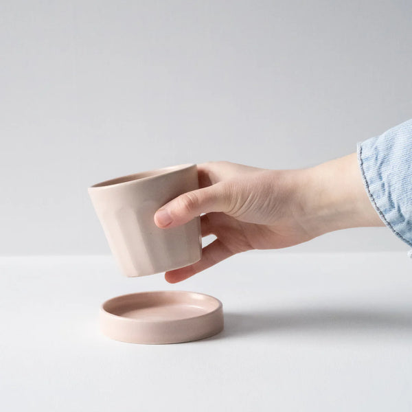 Faceted Flat White Cup and Saucer - Feldspar Pink & Cornish White