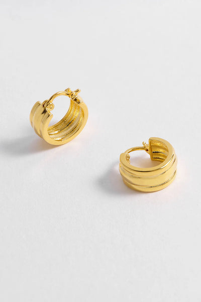 Chunky Gold Textured Hoops - Gold Plated