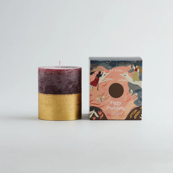 Figgy Pudding, Gold Half-Dipped Pillar Candle