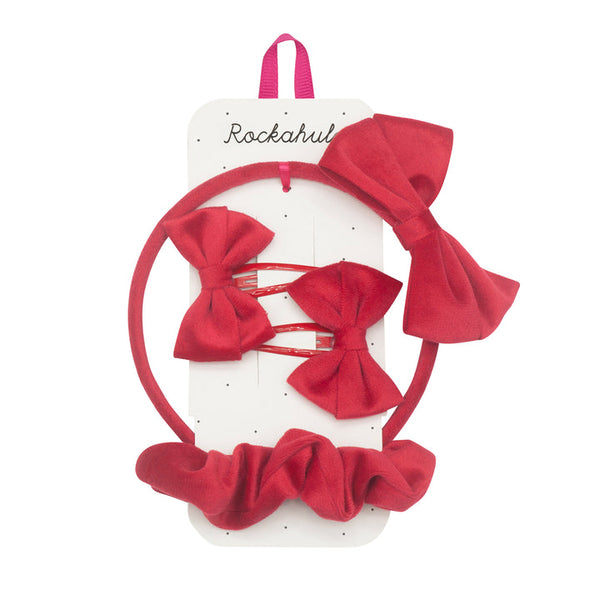 Velvet Bow School Hair Set Red