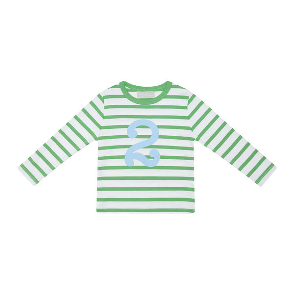 Breton Striped Number T Shirt  - Grass Green & White