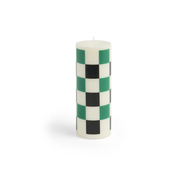 Medium Column Candle - Black/Green Check