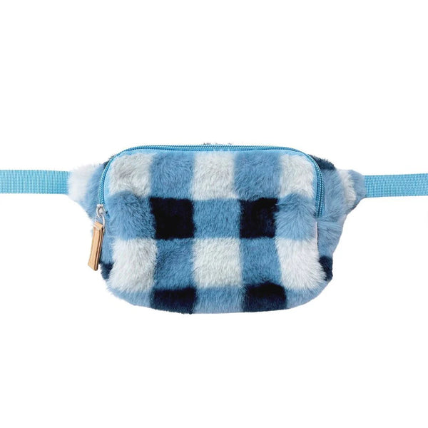 Blue Furry Checked Bum Bag