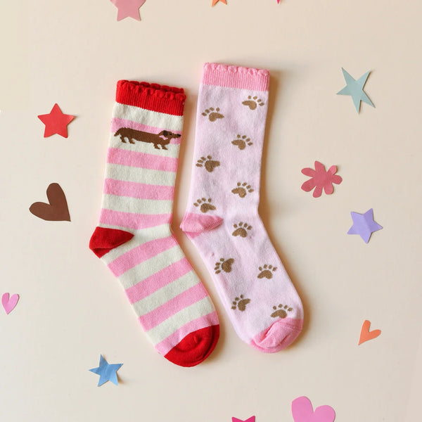 Sausage Dog 2 Pack Socks - Size 9-12 Jr