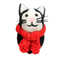 Mini Cat with Scarf Christmas Decoration, Black or Ginger - Assorted