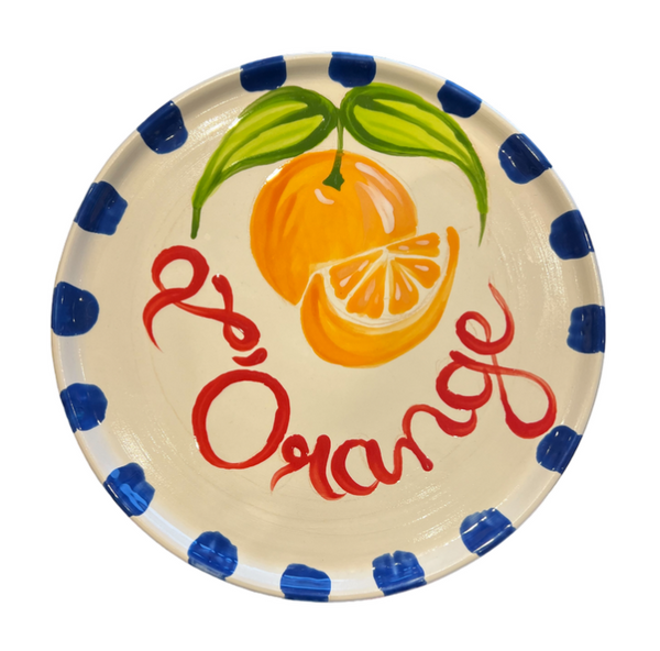 L'Orange Plate with Blue Dash Border - Medium