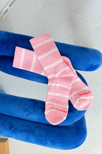 Boyfriend Socks - Pink & White Stripe