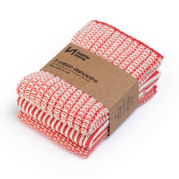 Reusable & Eco-Friendly Cotton Knit Dishcloths - Textured Red