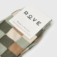 Rove Knitwear - Organic Cotton Socks - Squares Green: UK 8-11