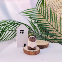 Hand-crafted Wooden Sitting Cats Ornament - Thai Siamese