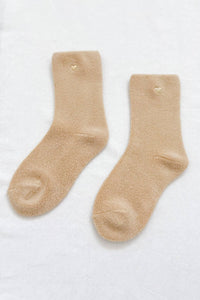 Embroidered Cloud Socks - French Vanilla & Gold Heart