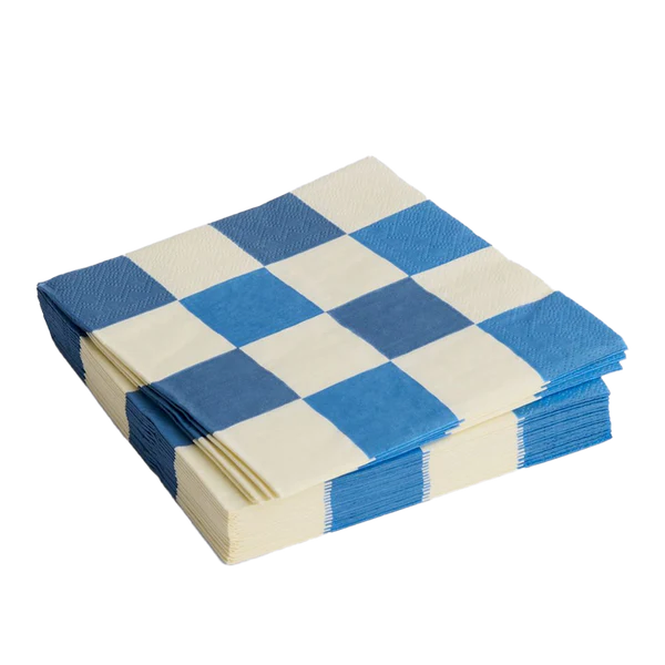 Pattern Dinner Napkins - Set of 20 - Off-White and Blue Medium Check