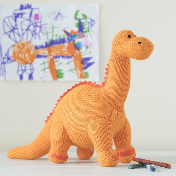 Knitted Orange Diplodocus Toy