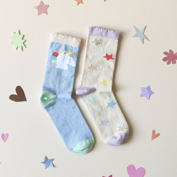 Rainbow Unicorn 2 Pack Socks - Size 9-12 Jr