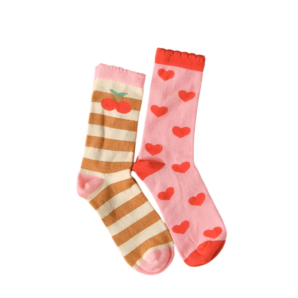 Stripy Cherry 2 Pack Socks 9-12 Jnr