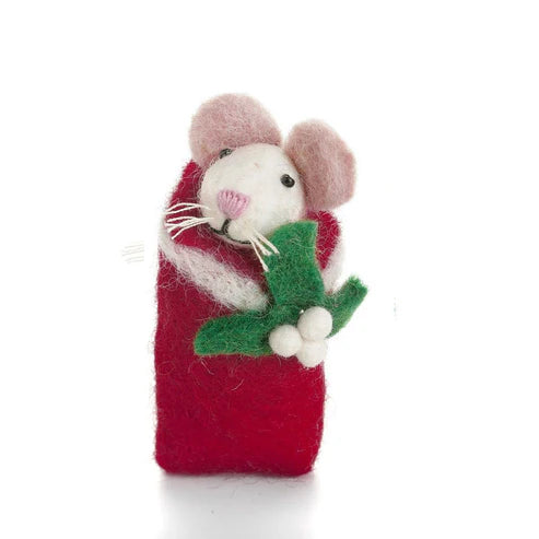 Swaddled Mouse with Mistletoe or Holly Christmas Decoration