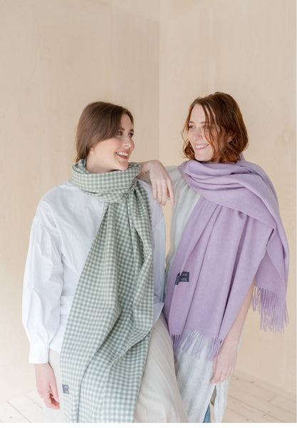 Lambswool Oversized Scarf in Sage Gingham