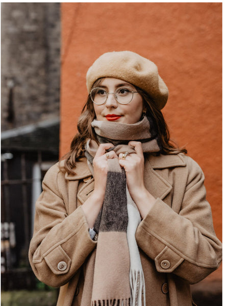 Lambswool Oversized Scarf in Neutral Block Check