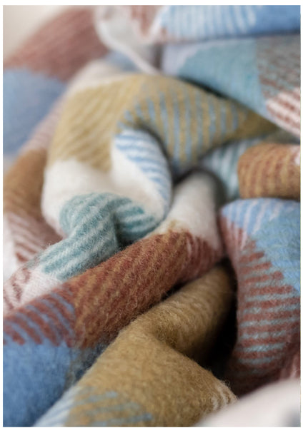 Recycled Wool Blanket in Rainbow Herringbone Check