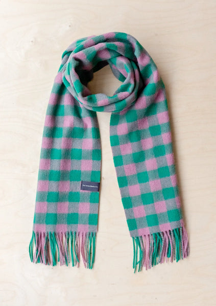 Lambswool Oversized Scarf in Emerald Gingham