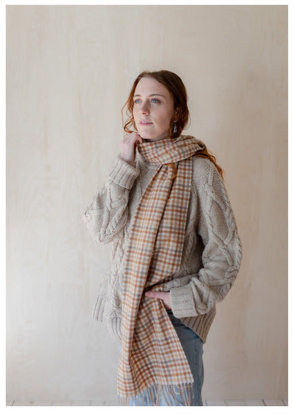 Lambswool oversized scarf in Neutral Multi Check.