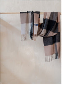 Lambswool Oversized Scarf in Neutral Block Check