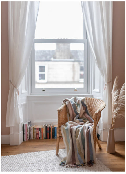 Recycled Wool Blanket in Rainbow Stripe