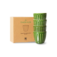 The Emeralds Ceramic Mugs ribbed green  set of 4 pieces