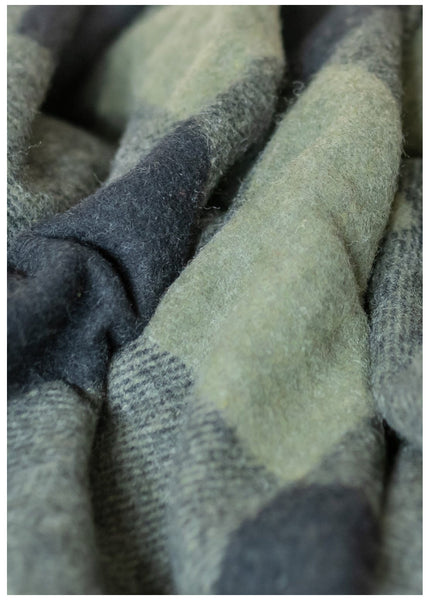 Recycled Wool Blanket in Black & Olive Buffalo Check