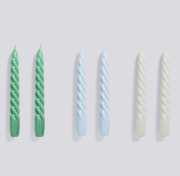 Twisted Candle - 6 Pack - Green/Light Blue/Light Grey