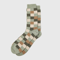 Rove Knitwear - Organic Cotton Socks - Squares Green: UK 8-11